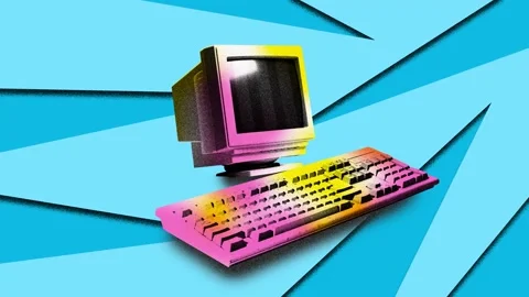 Stop motion. Modern creative animation. Vintage personal computer, PC isolated Stock Footage 264620472