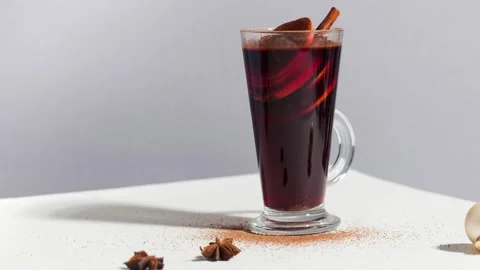 Stop motion with mulled wine and Christmas background. Stock Footage 143349414