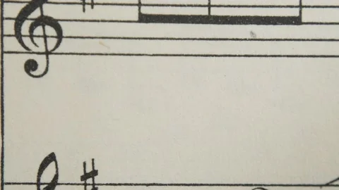 Stop motion, musical background with a chaotic image of a sheet of music. Stock Footage 148810044
