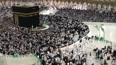 Stop motion of Muslim pilgrims perform circumambulation of the black stone Stock Footage 121046012
