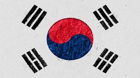 Stop motion pastel chalk crayon drawn SOUTH KOREA flag cartoon animation Stock Footage 95521923