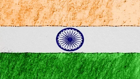 Stop motion pastel chalk crayon drawn India flag cartoon animation seamless loop Stock Footage 95531728