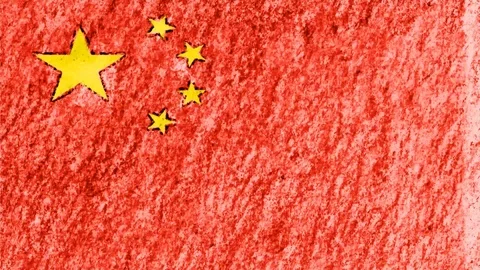 Stop motion pastel chalk crayon drawn China flag cartoon animation seamless loop Video stock 95532506