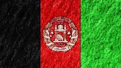 Stop motion pastel chalk crayon drawn Afghanistan flag cartoon animation Stock Footage 96207729