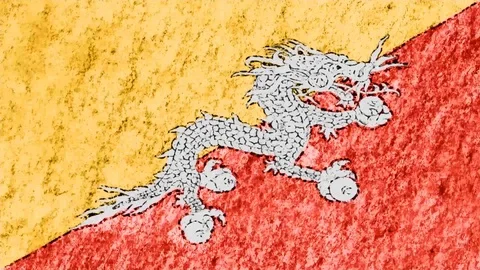 Stop motion pastel chalk crayon drawn Butane flag cartoon animation seamless Stock Footage 96209720