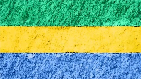 Stop motion pastel chalk crayon drawn Gabon flag cartoon animation seamless loop Stock Footage 96210189