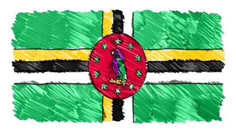 Stop motion pastel chalk crayon drawn DOMINICA flag cartoon animation seamless Stock Footage 97437370