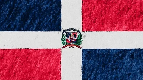 Stop motion pastel chalk crayon drawn Dominican-Republic flag cartoon animation Stock Footage 97437992