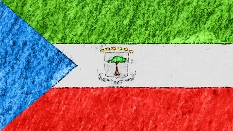 Stop motion pastel chalk crayon drawn Equatorial Guinea flag cartoon animation Stock Footage 97440244