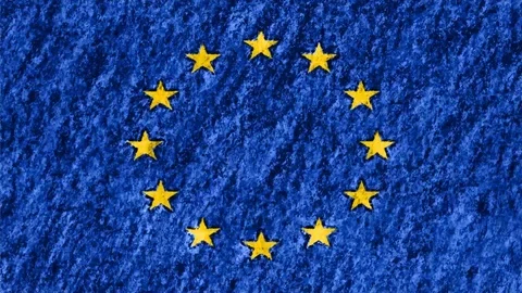 Stop motion pastel chalk crayon drawn European Union flag cartoon animation Stock Footage 97443160
