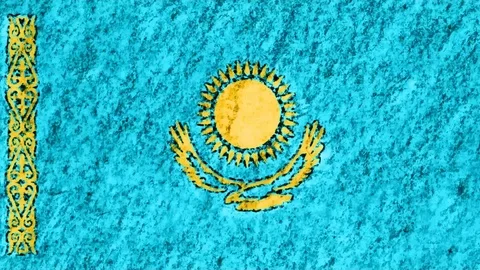 Stop motion pastel chalk crayon drawn Kazakhstan flag cartoon animation seamless Stock Footage 97450607