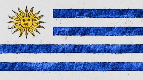 Stop motion pastel chalk crayon drawn Uruguay flag cartoon animation seamless Stock Footage 97463139