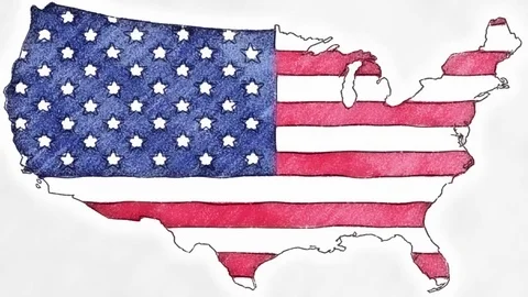 Stop motion of pencil drawn USA flag cartoon animation - new quality national Stock Footage 82419737