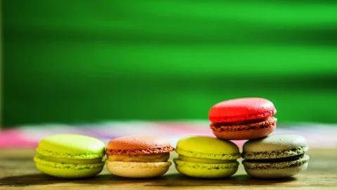 Stop motion picture of macarons , in studio Chiangmai Thailand Stock Footage 104500003