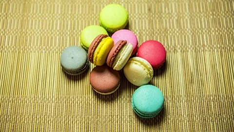 Stop motion picture of macarons , in studio Chiangmai Thailand Stock Footage 104500222