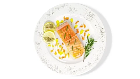 Stop motion of salmon loin with lemon. Stock Footage 166832125