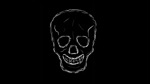 Stop Motion Skull with Random Pencil Ink Scribbles on Black Video stock 286147421