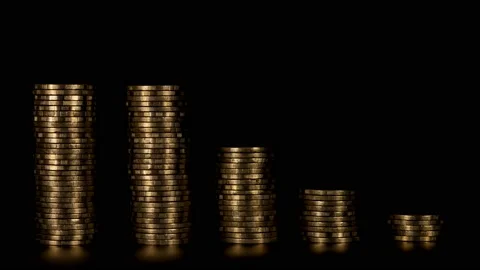 Stop motion stack of cash coins decreasing fading disappear with Key frame 库存影片 158487889
