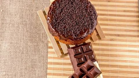 Stop motion Sweets on the table. Chocolate cake, cookies and chocolate bar Stock Footage 154613541