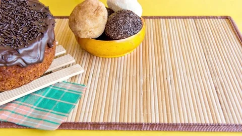 Stop motion Sweets on the table. Chocolate cake, brownie and chocolate bar Stock Footage 155073144