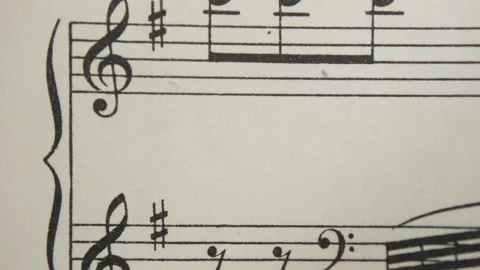 Stop motion, time laps close-up, musical sheet music background. Music collec 스톡 동영상 150922124