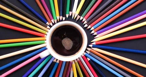 Stop motion : top view a color pencil on black color table Stock Footage 90600646