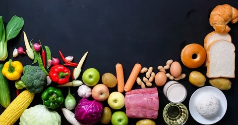 Stop motion top view a vegetables on wood table ,for copy space , 4K video Stock Footage 90602952