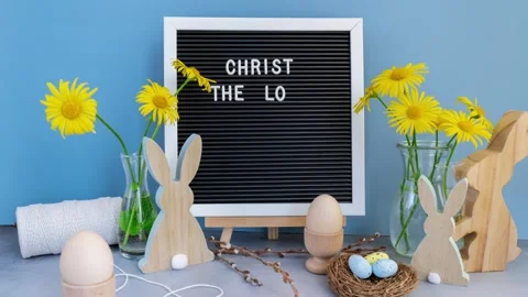 Stop motion video animation CHRIST THE LORD IS RISEN TODAY ALLELUIA text on Stock Footage 319428715