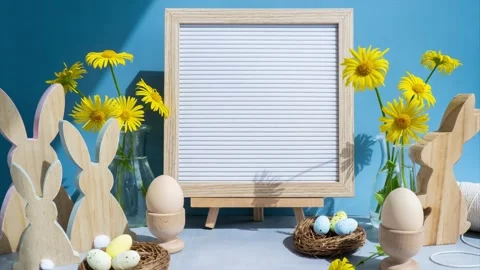 Stop motion video animation SPRING IS COMING text on letter board with bunny Stock Footage 316065495