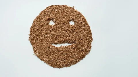 Stop motion video created from buckwheat Hello take care stay at home 4k Stock Footage 127641653