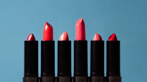 Stop motion video with a set of lipsticks in tubes, Stock Footage 127178574