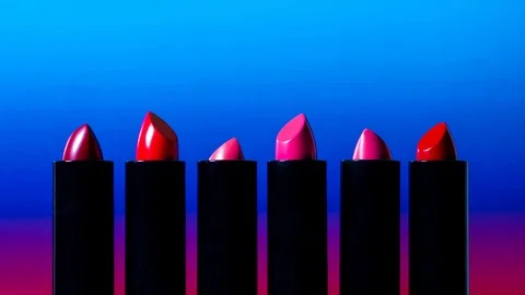 Stop motion video with a set of lipsticks in tubes, Stock Footage 127178734
