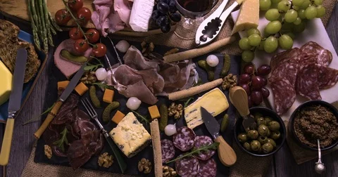 Stop motion view of a platter of cured meat (charcuterie) 動画素材 72381610