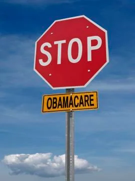 Stop obamacare ahead conceptual post Foto stock