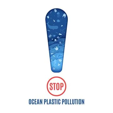 Stop ocean plastic pollution banner design template in paper cut style. Papercut Stock Illustration