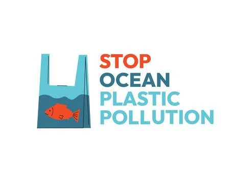Stop Ocean Plastic Pollution. Vector Illustration. Plastic Bag with Water and Stock Illustration