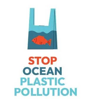 Stop Ocean Plastic Pollution. Vector Illustration. Plastic Bag with Water and Stock Illustration