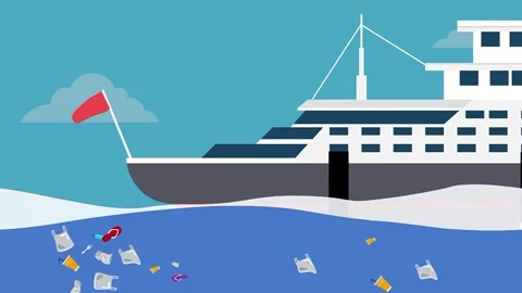 Stop Ocean Pollution Animation with Plastic Waste and Marine Life Stock Footage 337732040