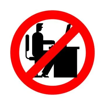 Stop Office work. Ban Manager Work at computer. workplace Red prohibition roa Illustrazione stock