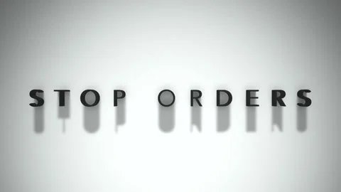 Stop orders cinematic title matte black writing set on a white base layer Stock Footage 301837499