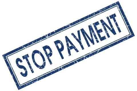 Stop payment blue square grungy stamp isolated on white background Ilustração Stock