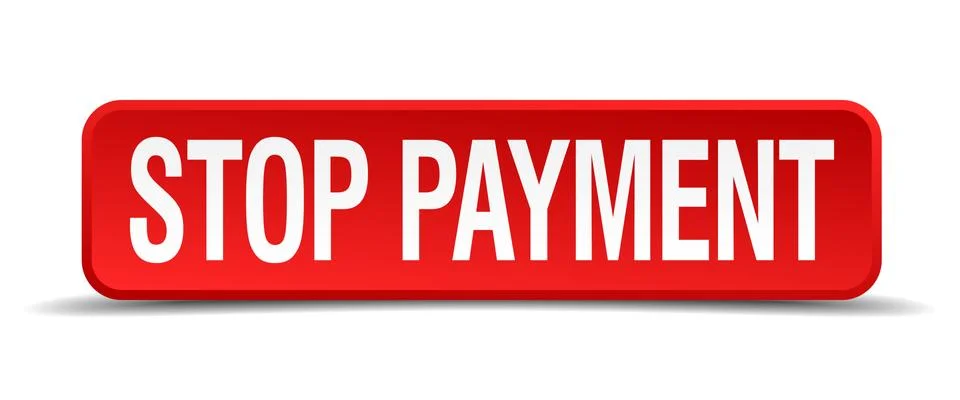 Stop payment red 3d square button isolated on white Ilustração Stock