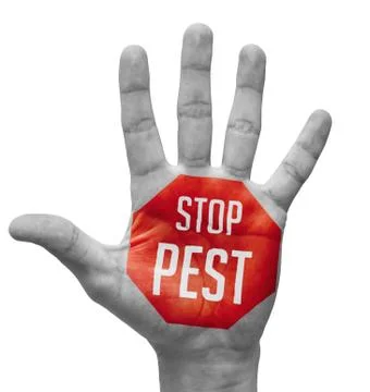 Stop Pest on Open Hand. Stock Illustration