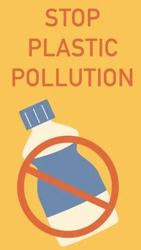 Stop Plastic pollution eco poster or flyer template on yellow background Stock Illustration