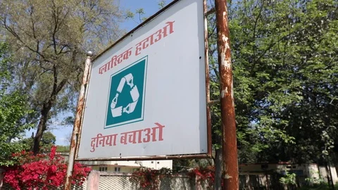 Stop Plastic Pollution signboard Stock Footage 128122294