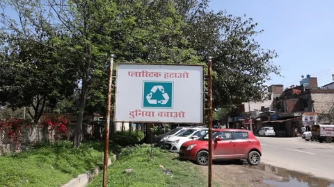 Stop Plastic Pollution signboard Stock Footage 128122347