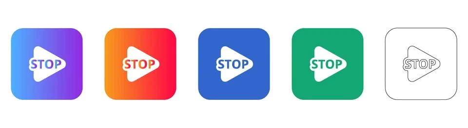 Stop Play Button Icons with Gradient and Line Styles Иллюстрация