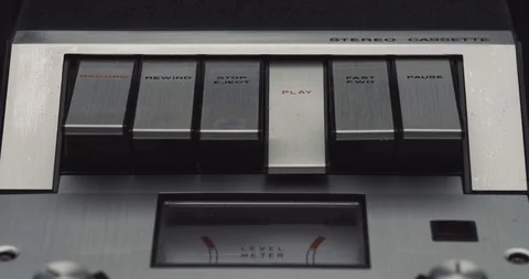 Stop play button on retro audio cassette tape player recorder 스톡 동영상 121188435