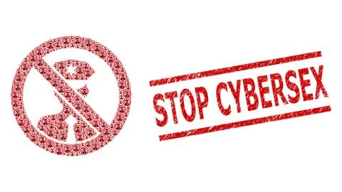 Stop Policeman Composition of Stop Policeman Icons and Textured Stop Cybersex Illustrazione stock
