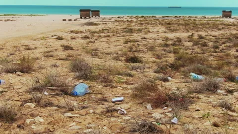 Stop pollution dump trash on beaches ocean. Saves ecological environment coast. Stock Footage 253395586